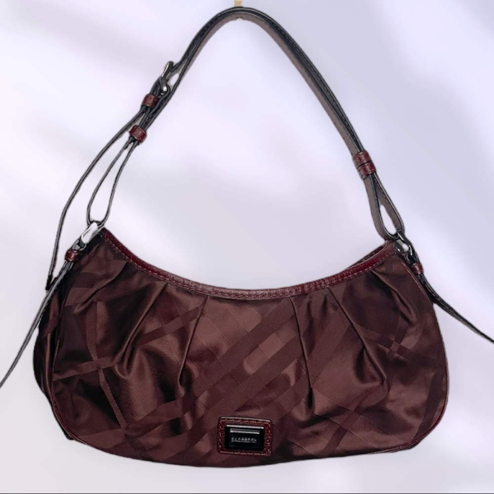 Burberry Nylon Check Burgundy Small Shoulder Bag